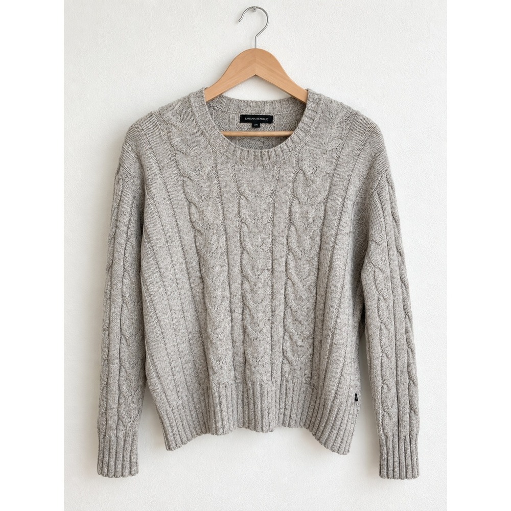 Banana Republic Heather Gray Cable Knit Crewneck Sweater XXL Preppy Classic